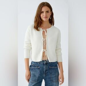 OUI - (From Blu's) Tie Front Cardigan - Ivory. Soft! Size 6 - pit to pit is 19”